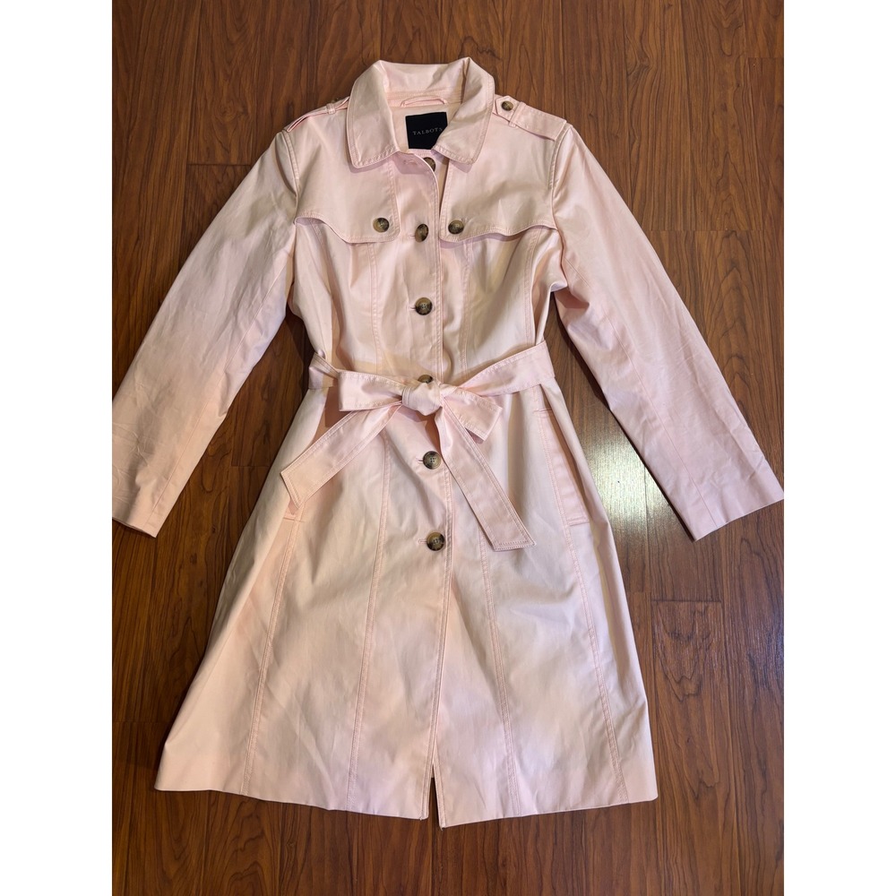 Talbots Pink Trench Coat Belted Single Breasted Jacket XL Light Pastel